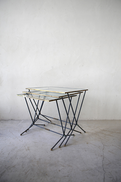 フランス　アンティーク / ブロカント / brocante / 店舗什器 ガラス　ネストテーブル